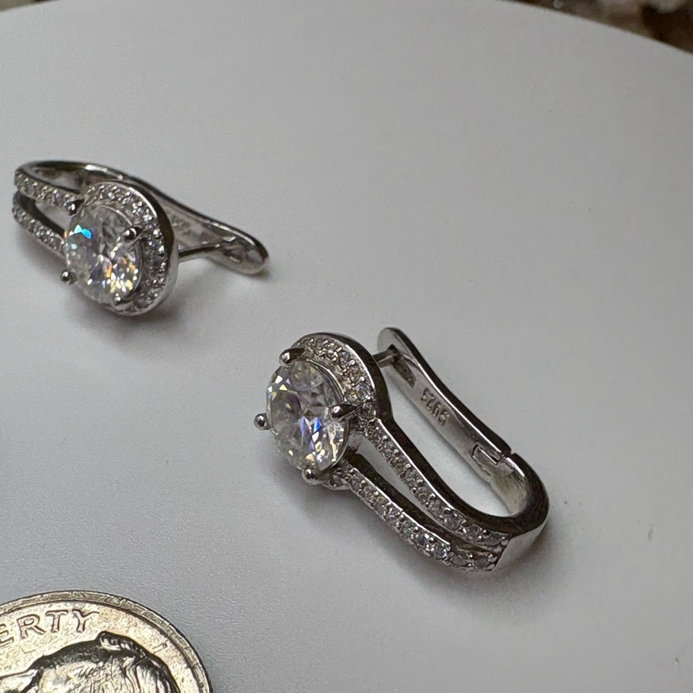 24CT Moissanite Halo Drop Earrings in 925 Sterling Silver - Picture 11 of 17